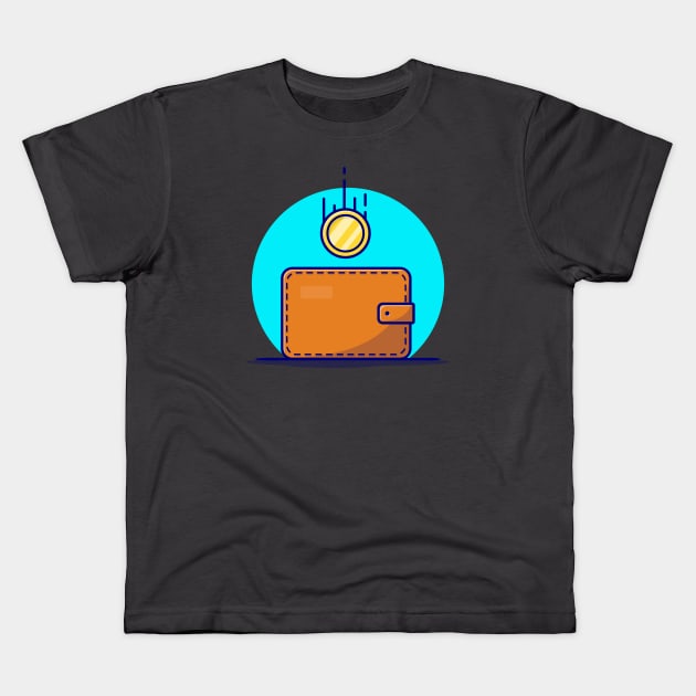 Wallet With Gold Coin Cartoon Vector Icon Illustration Kids T-Shirt by Catalyst Labs